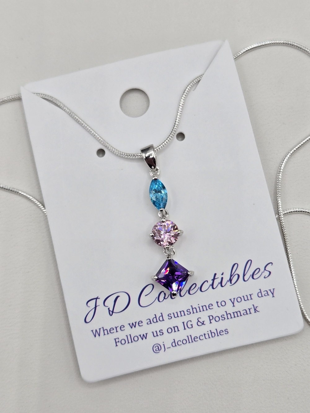 Swarovski Crystal Elements Silver Necklace Blue Pink Purple 18 - 20 inch Prom - Picture 3 of 5